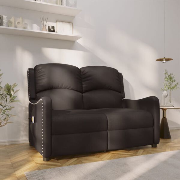 vidaXL Rozkładany fotel masujący 2-os., czarny, ekosk&oacute;ra z połyskiem