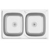 vidaXL Zlew kuchenny dwukomorowy, srebrny, 800x500x155 mm, stal