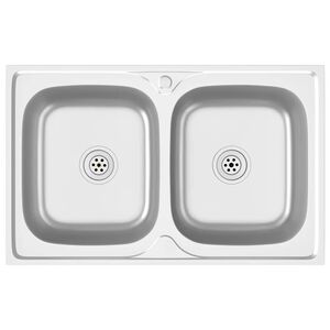 vidaXL Zlew kuchenny dwukomorowy, srebrny, 800x500x155 mm, stal