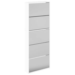 vidaXL Szafka na buty z lustrem, biała z połyskiem, 63x17x169,5 cm