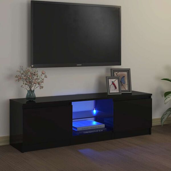 vidaXL Szafka pod TV z oświetleniem LED, czarna, 120 x 30 x 36 cm