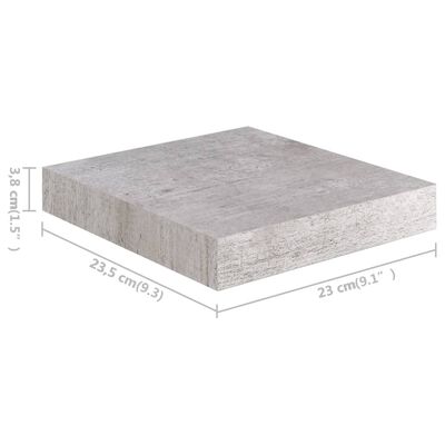 vidaXL Półki ścienne, 4 szt., szarość betonu, 23 x 23,5 x 3,8 cm, MDF