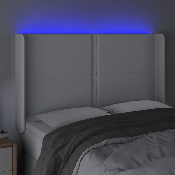 vidaXL Zagł&oacute;wek do ł&oacute;żka z LED, biały, 147x16x118/128cm sztuczna sk&oacute;ra