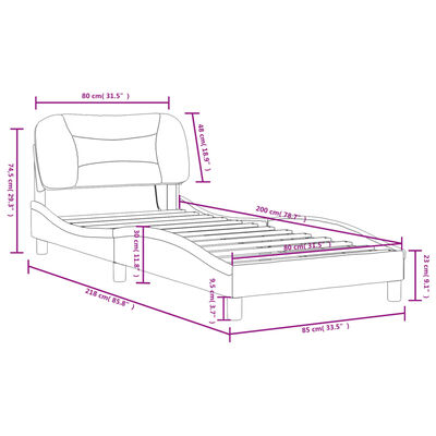 vidaXL Rama łóżka z oświetleniem LED, ciemnoszara, 80x200 cm, tkanina