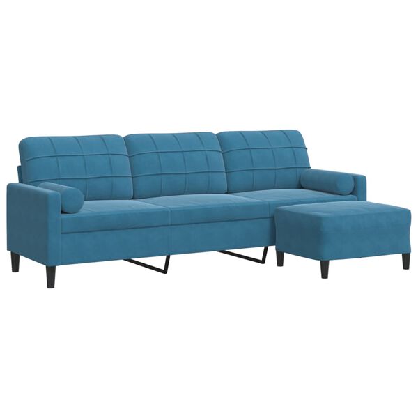 vidaXL 3-osobowa sofa z podn&oacute;żkiem, niebieska, 210 cm, aksamit