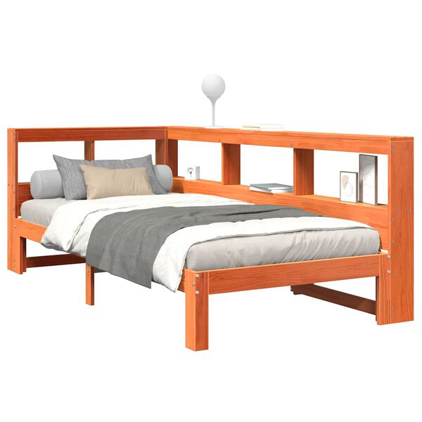 vidaXL Ł&oacute;żko z regałem, bez materaca, woskowy brąz, 90x200 cm, sosnowe