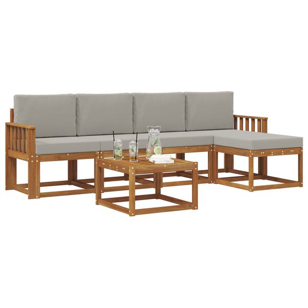 vidaXL Zestaw sof na zewnątrz z poduszką 6 pcs Naturalny i Jasny Szary