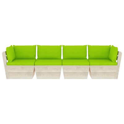 vidaXL Ogrodowa sofa 4-osobowa z palet, z poduszkami, drewno świerkowe