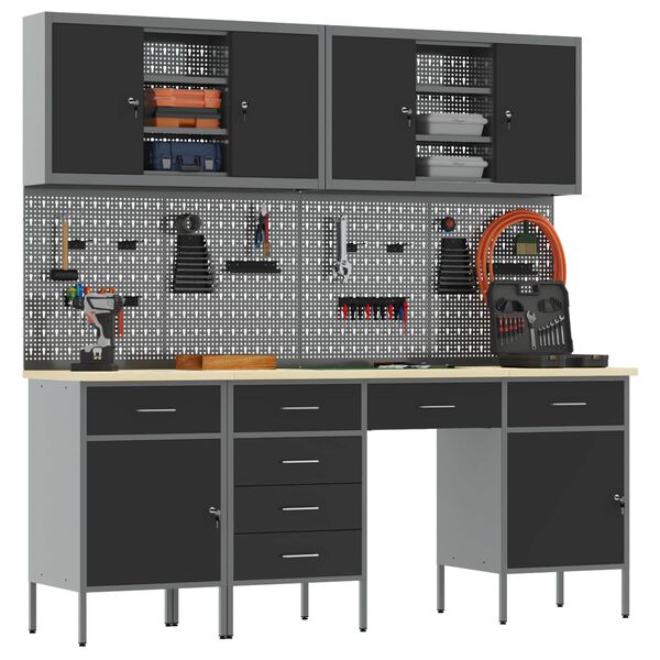 vidaXL Szafka robocza 10 pcs Czarny Drewno inżynieryjne i stal