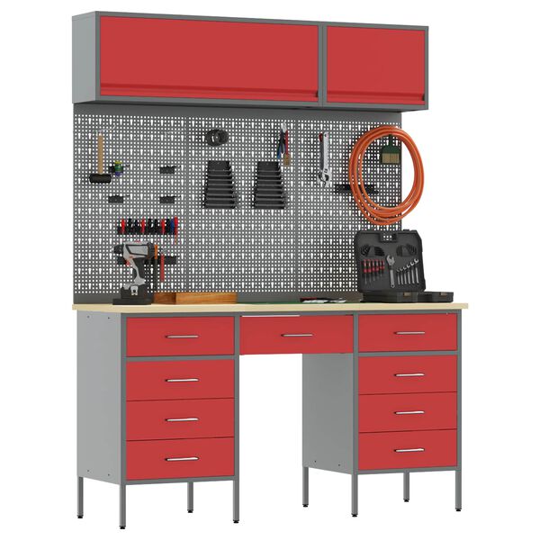vidaXL Zestaw szafek roboczych z szufladą 8 pcs Czerwony