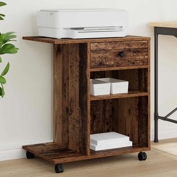 vidaXL Stojak na drukarkę z szufladą Stare drewno 60 x 40 x 68.5 cm