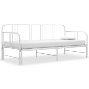 vidaXL Sofa z wysuwaną ramą ł&oacute;żka, biała, metalowa, 90x200 cm
