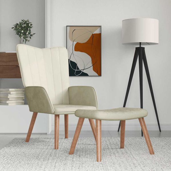 vidaXL Fotel z podn&oacute;żkiem, kremowy, tapicerowany aksamitem