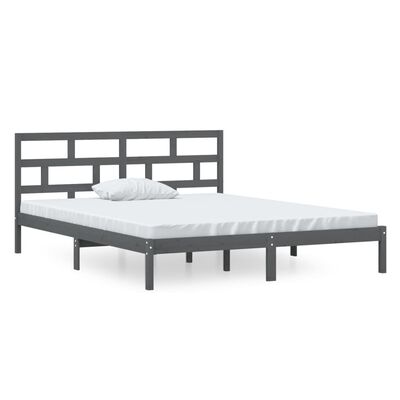 vidaXL Rama łóżka, szara, 120x190 cm, lite drewno