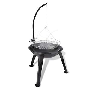 Grill na węgiel drzewny, z wiszącym rusztem
