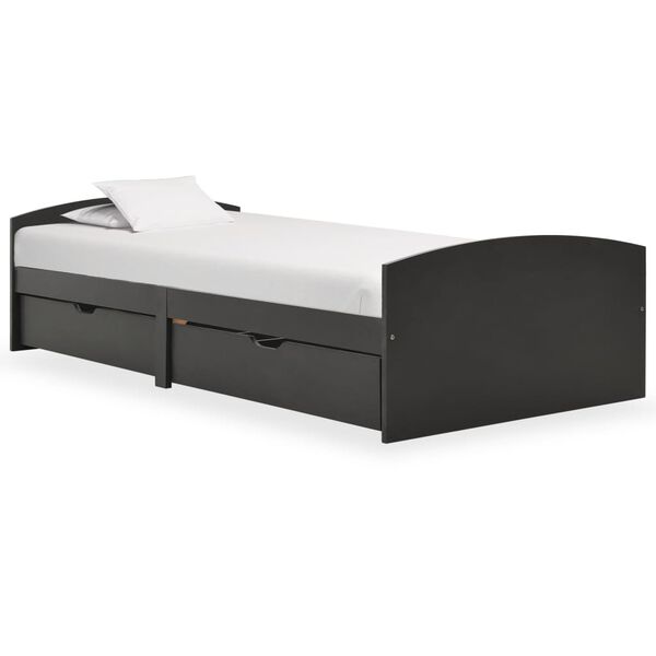 vidaXL Rama ł&oacute;żka z 2 szufladami, szara, lita sosna, 90 x 200 cm