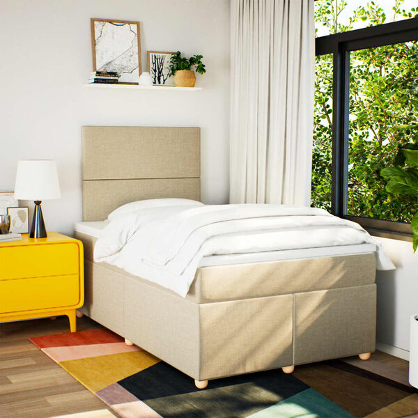 vidaXL Ł&oacute;żko kontynentalne z materacem, kremowe, 120x190 cm, tkanina