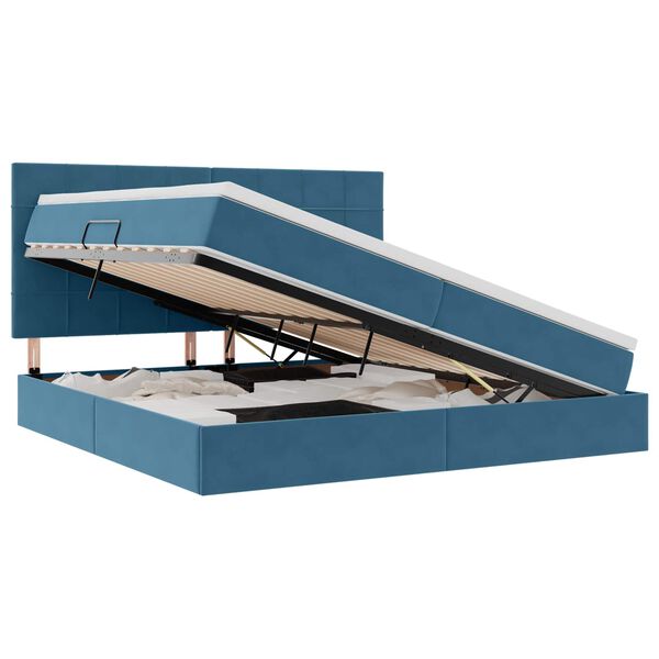 vidaXL Ł&oacute;żko z miejscem na przechowywanie i LED z LED Ciemnoniebieski