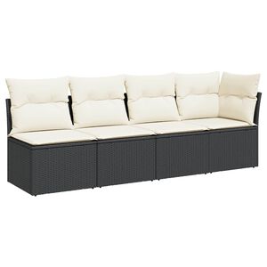 vidaXL Sofa ogrodowa z poduszkami, 4-osobowa, czarna, polirattan