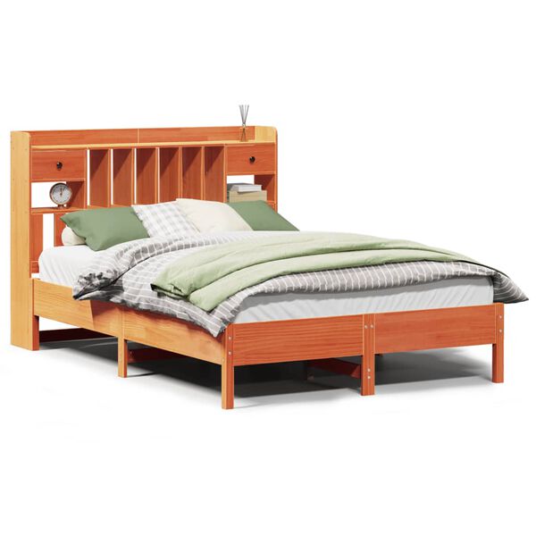 vidaXL Ł&oacute;żko z regałem, bez materaca, 150x200 cm, lite drewno sosnowe