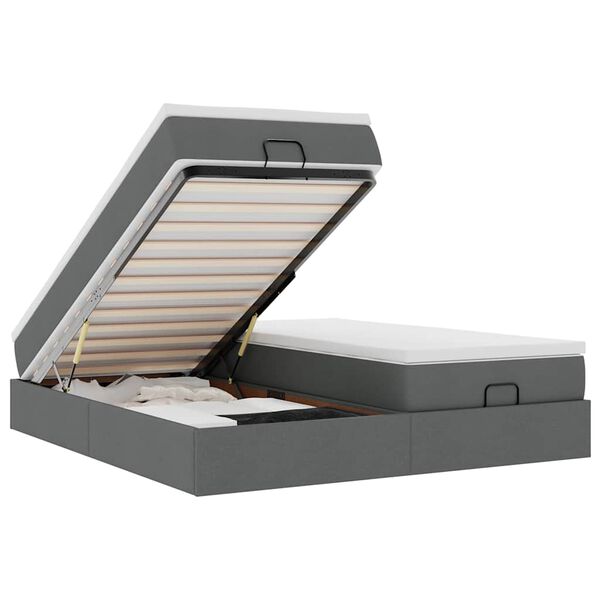 vidaXL Rama łóżka otomana z materacami, szara, 160x200 cm, tkanina