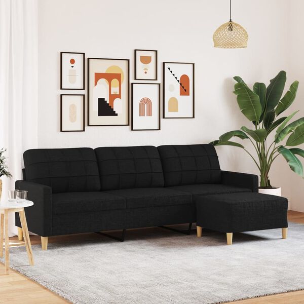 vidaXL 3-osobowa sofa z podn&oacute;żkiem, czarna, 210 cm, tkaniną