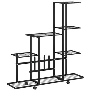 vidaXL Stojak na kwiaty, na k&oacute;łkach, 94,5x25x92,5 cm, czarny, metalowy