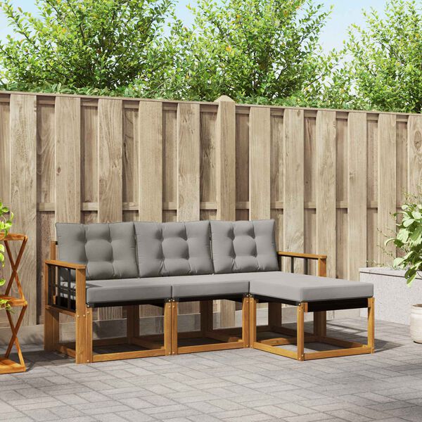 vidaXL Zestaw sof na zewnątrz z poduszką 4 pcs Naturalny i Jasny Szary