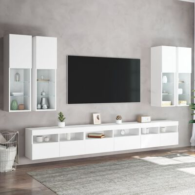 vidaXL 7-cz. zestaw ściennych szafek TV z oświetleniem LED, biały