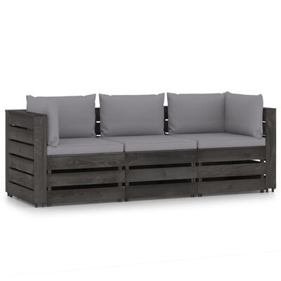 vidaXL Ogrodowa sofa 3-os z poduszkami, impregnowane na szaro drewno
