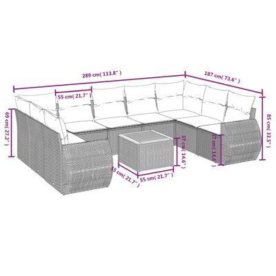 vidaXL 10-cz. zestaw mebli ogrodowych z poduszkami, beżowy, polirattan