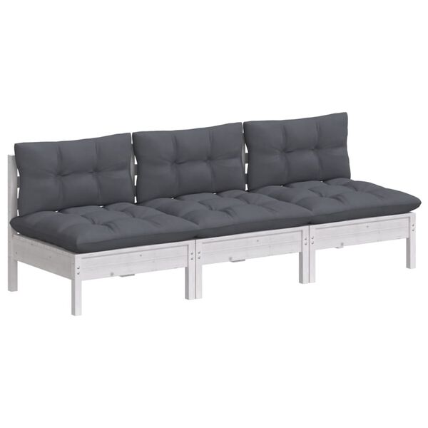 vidaXL 3-osobowa sofa ogrodowa z antracytowymi poduszkami, sosnowa