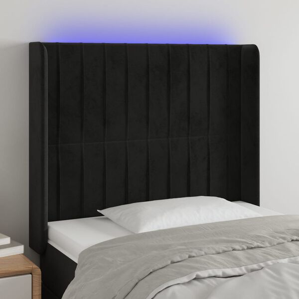 vidaXL Zagł&oacute;wek do ł&oacute;żka z LED, czarny, 103x16x118/128 cm, aksamit