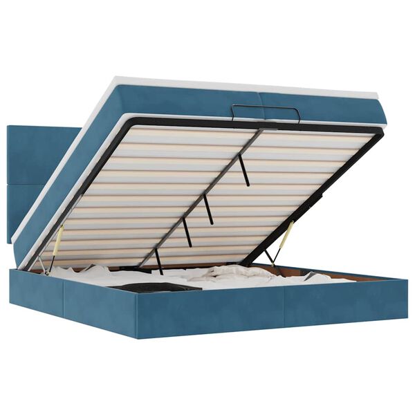 vidaXL Ł&oacute;żko otomana z materacami i diodami LED Ciemnoniebieski