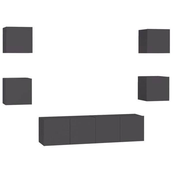 vidaXL 6-cz. zestaw szafek TV, szary, materiał drewnopochodny