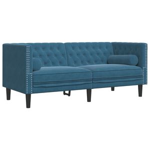 vidaXL Sofa Chesterfield z wałkami, dwuosobowa, niebieska, aksamit