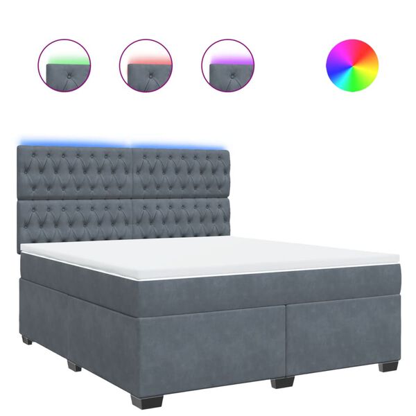 vidaXL Ł&oacute;żko kontynentalne z materacem, ciemnoszare, 180x200cm aksamit