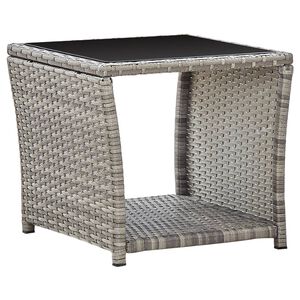 vidaXL Stolik kawowy, szary, 45x45x40 cm, rattan PE i szkło