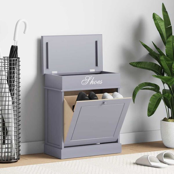 vidaXL Szafka na buty, szara, 50 x 28 x 58 cm, drewno paulownia