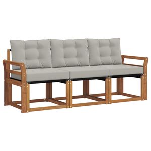 vidaXL Zestaw sof na zewnątrz z poduszką 3 pcs Naturalny i Jasny Szary