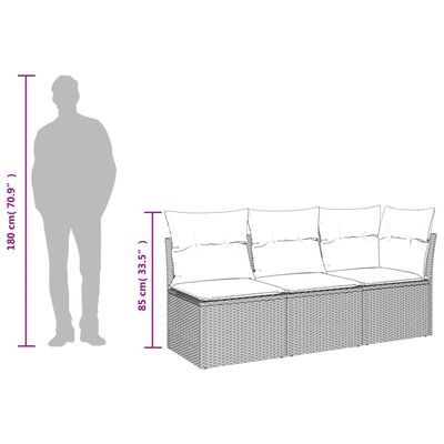 vidaXL Sofa ogrodowa z poduszkami, 3-osobowa, brązowa, polirattan
