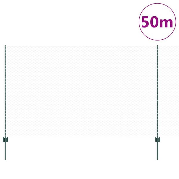 vidaXL Ogrodzenie z słupkiem Zielony 1,4 x 50 m Stal i PVC
