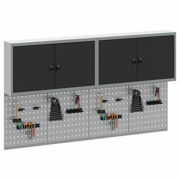 vidaXL Zestaw Szafki Narzędziowej i Pegboard z półką 6 pcs Czarny