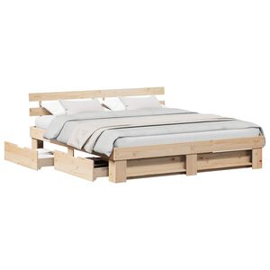 vidaXL Ramka ł&oacute;żka z szufladą Brązowy 200 x 200 cm Lite drewno sosnowe