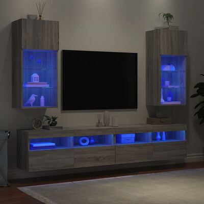 vidaXL Szafki TV, z LED, 2 szt., szary dąb sonoma, 40,5x30x90 cm