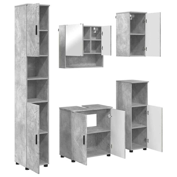 vidaXL Zestaw mebli łazienkowych z drzwiami 5 pcs Betonowy szary
