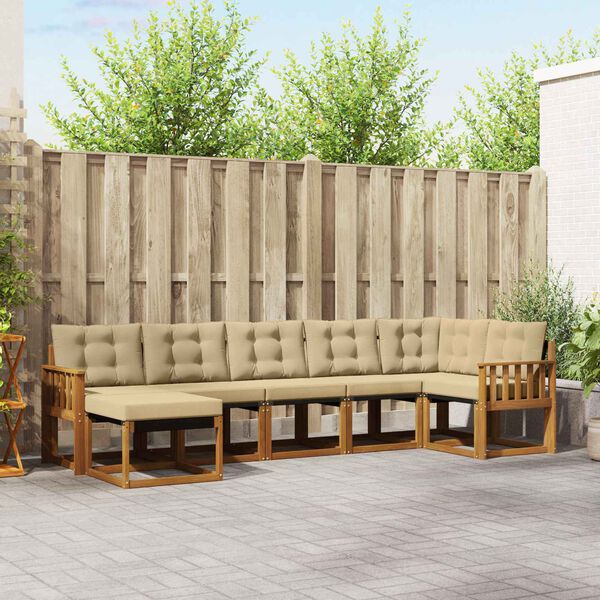 vidaXL Zestaw sof na zewnątrz z poduszką 7 pcs Naturalny i Beżowy