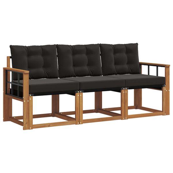 vidaXL Zestaw sof na zewnątrz z poduszką 3 pcs Naturalny i czarny