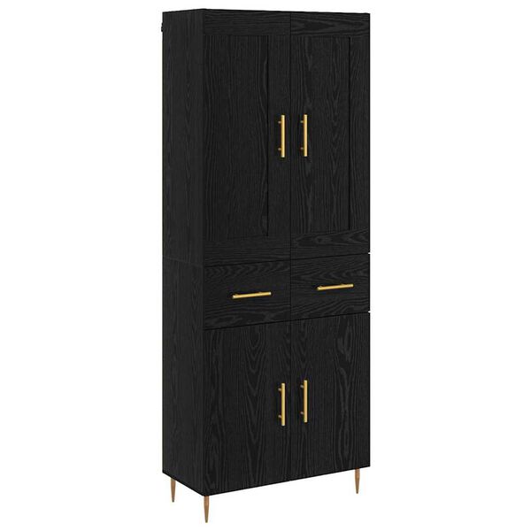 vidaXL Highboard Czarny Dąb 69,5 x 34 x 180 cm Materiał drewnopochodny