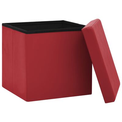 vidaXL Składany stołek ze schowkiem, winna czerwień, PVC